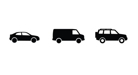 Car icon set. Front view and side view vehicle vector symbol isolated on white background.