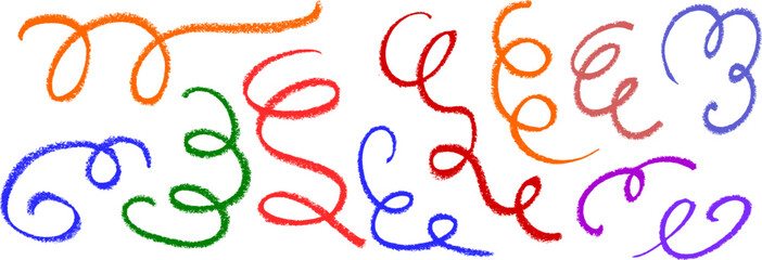 Curly Lines Crayon Chalk Drawing Vector Set