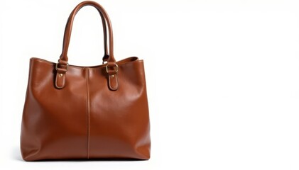 Naklejka premium Brown leather tote bag, isolated on white background, isolated object, handmade