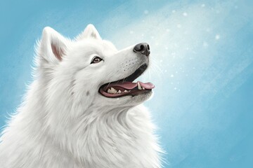 Naklejka premium Portrait of a Fluffy White Samoyed Dog A Stunning Digital Painting