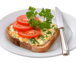 Open-Faced Sandwich with Scrambled Egg, Tomato, and Parsley