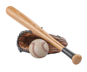 Baseball Bat, Ball, and Glove Isolated on White