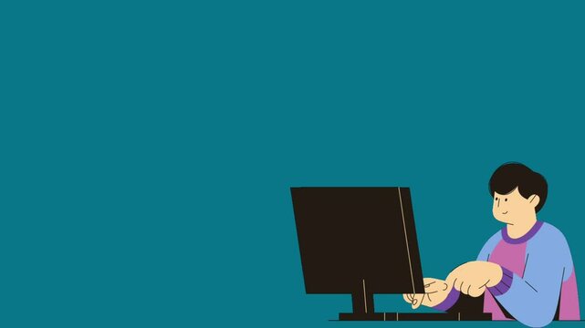 Office Worker Typing on PC &ndash; 2D Cartoon Loop Video