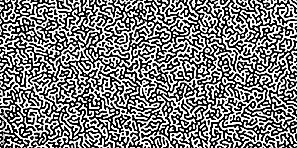 Poster Turing reaction diffusion monochrome seamless pattern with chaotic motion .Linear design with biological shapes. Organic lines in memphis. abstract turing organic wallpaper background .	