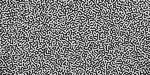 Turing reaction diffusion monochrome seamless pattern with chaotic motion .Linear design with biological shapes. Organic lines in memphis. abstract turing organic wallpaper background .	