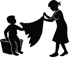 Child Helping with Laundry Silhouette