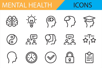 Mental Health Care and Wellness Vector Icons