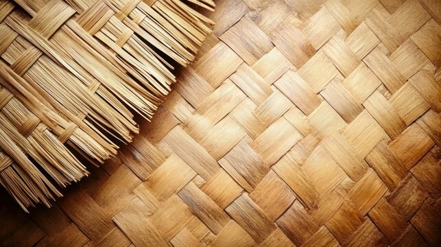 Detailed close-up of a woven natural basket texture, warm and rustic feel.