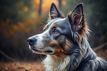 Artistic Portrait of a Dog in Autumnal Forest