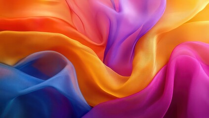 Obraz premium Close-up of flowing, vibrant, translucent fabric in rainbow colors