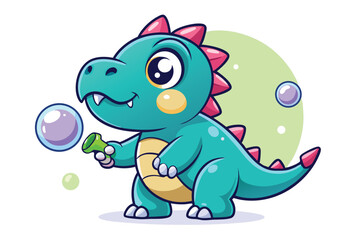 Cute Cartoon Baby Dragon Blowing Bubbles