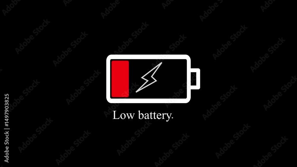Poster animated low battery indicator depicting depleted device power on black background