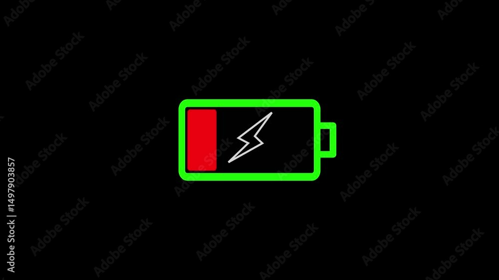 Poster low battery icon animation showing electrical power and energy usage in black background