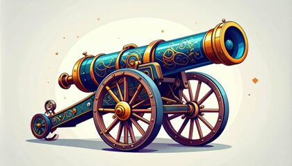 Colorful Cannon Design with Anachronistic Time Travel Theme