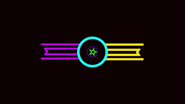 Glowing Neon Badge and Star Rotation Animation on Black Background