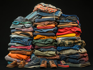 Colorful Pile of Folded Clothes and Shoes