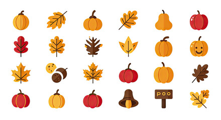 set of autumn leaves and fruits icons