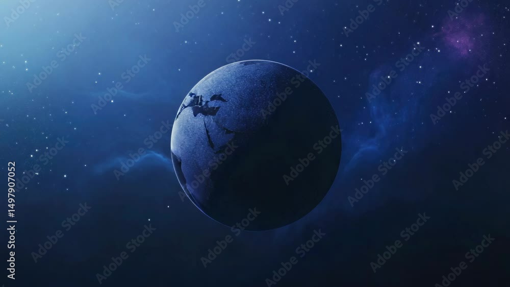 Poster a planet is visible in the daytime sky, with clouds and blue atmosphere