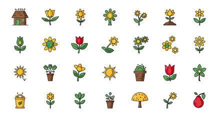 set of spring flowers icons