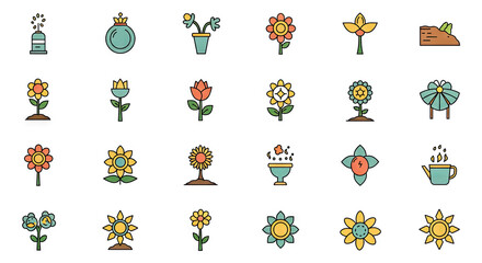 set of spring flowers icons