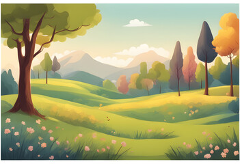Spring landscape, Spring mountains, Trees and mountains, Blooming landscape, Green hills and trees, Mountain valley in spring, Spring forest, Nature awakening, Spring mountain view, Blossoming trees, 