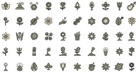 set of spring flowers icons
