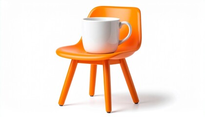 cup of coffee and orange chair 
