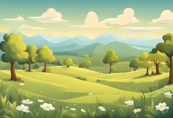 meadow illustration, meadow with flowers, summer nature landscape, blooming meadow, meadow in summer sunlight, summer countryside meadow, meadow field background, pastoral summer scene, bright meadow 