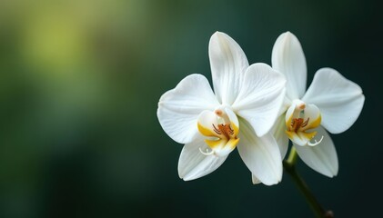 Delicate white orchid blossom, pristine background, beauty, high resolution