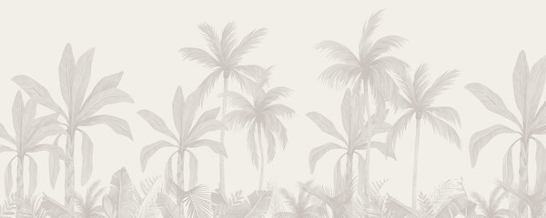 Light Brown and Cream Tropical Garden Graphic, Serene Nature Scene Element
