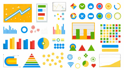 Obraz premium Illustration showcasing a diverse collection of colorful data visualization elements and chart designs neatly arranged