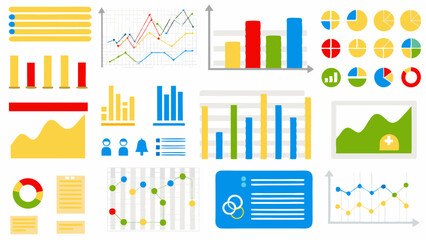Obraz premium Illustration showing various types of charts and graphs for data visualization and representation needs