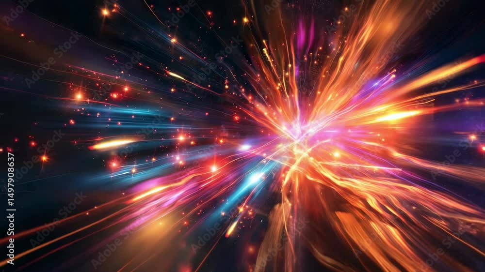 Wall mural colorful streaks and particles emanate from a bright central explosion, creating a dynamic and visua