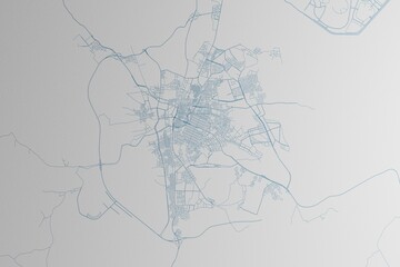 Map of the streets of Taif (Saudi Arabia) made with blue lines on white paper. 3d render, illustration
