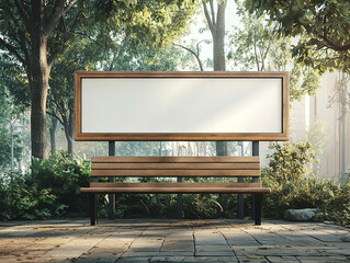 Serene Park Bench with Blank Billboard