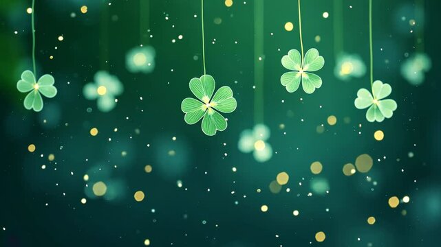 St patrick Concept, Delicate green clovers and floral decoration create serene nature background with soft bokeh lights.
