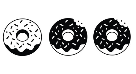 Donuts icon vector. Donut food snack bitten vector symbol. Donuts Sign. Doughnut icon set.