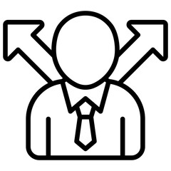 Career Direction - Outline Icon - A person with arrows pointing left and right, symbolizing career decision-making and choosing a path
