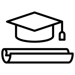 Graduation Pathway - Outline Icon - A graduation cap and diploma scroll, symbolizing educational achievement and academic completion