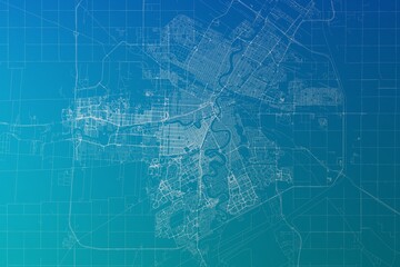 Map of the streets of Winnipeg (Canada) made with white lines on greenish blue gradient background. 3d render, illustration