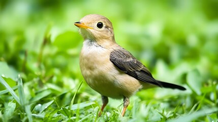 Fototapeta premium Adorable Baby Bird in Green Grass Nature Photography