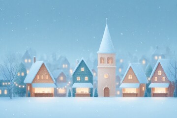 cozy christmas market scene with stalls twinkling lights and small festive crowd all captured in minimalistic style