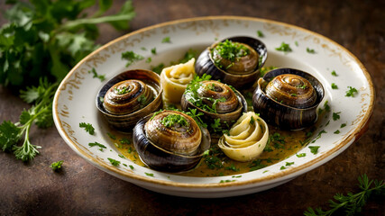 Classic Escargots de Bourgogne: Traditional French Appetizer with Garlic Butter and Parsley