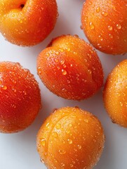 Fresh, vibrant apricots with water droplets