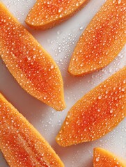 Fresh, vibrant papaya slices with water droplets