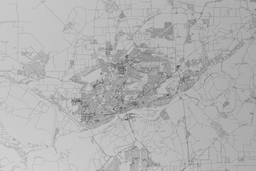 Map of the streets of Rostov on Don (Russia) made with black lines on grey paper. Top view. 3d render, illustration