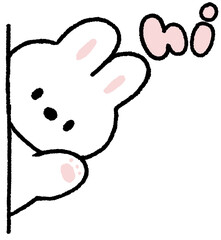 고개 내밀며 인사하는 토끼 캐릭터 일러스트  