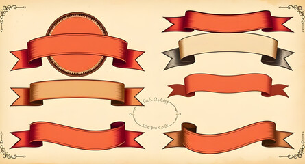 Obraz premium Vintage ribbon, Retro ribbon, Antique ribbon, Classic ribbon, Ornamental ribbon, Scroll ribbon, Curled ribbon, Ribbon banner, Old-fashioned ribbon, Decorative ribbon, Elegant ribbon, Engraved ribbon, 