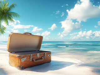 Vintage Suitcase on Tropical Beach