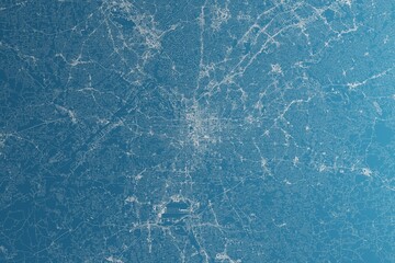 Map of the streets of Atlanta (Georgia, USA) made with white lines on blue paper. Rough background. 3d render, illustration